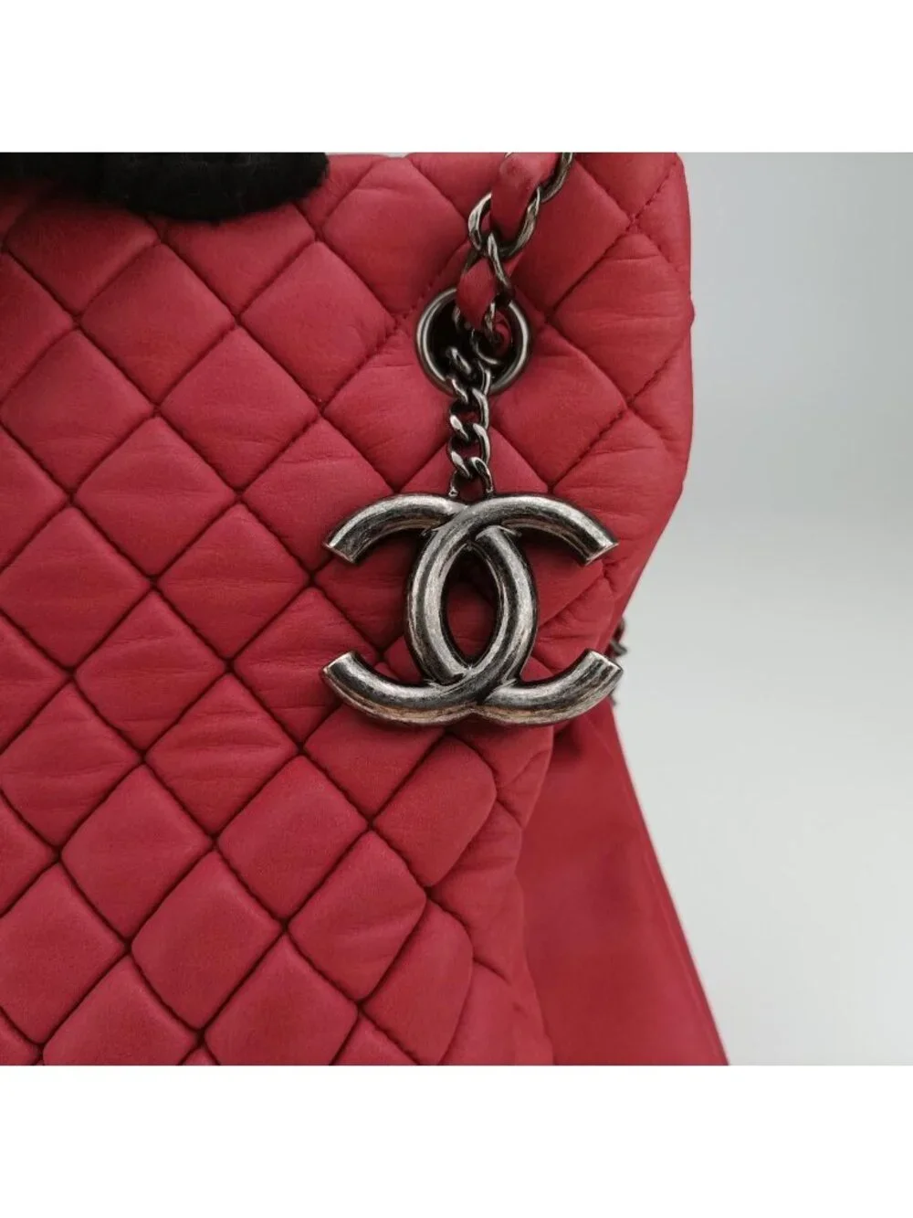 Chanel Quilted CC Logo Mademoiselle Red Leather Handbag